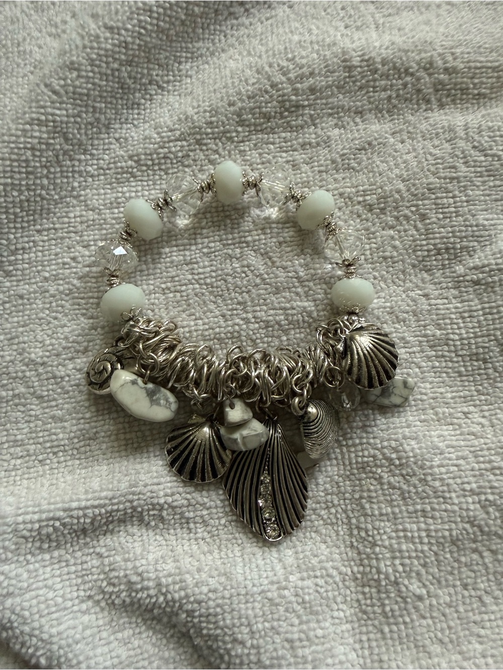 White Beaded Silver-Tone Charm Bracelet - Women's Jewelry